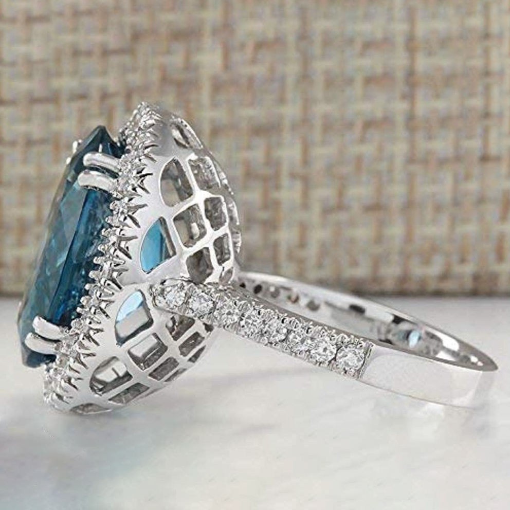 4 Ct blue oval cut real moissanite wedding engagment ring 14k white gold plated