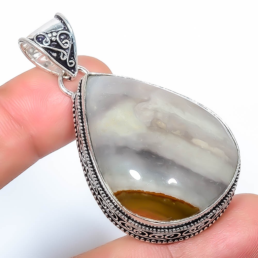 Natural Polychrome Jasper 925 Silver Plated Fine Art Pendant 2.15″ S198