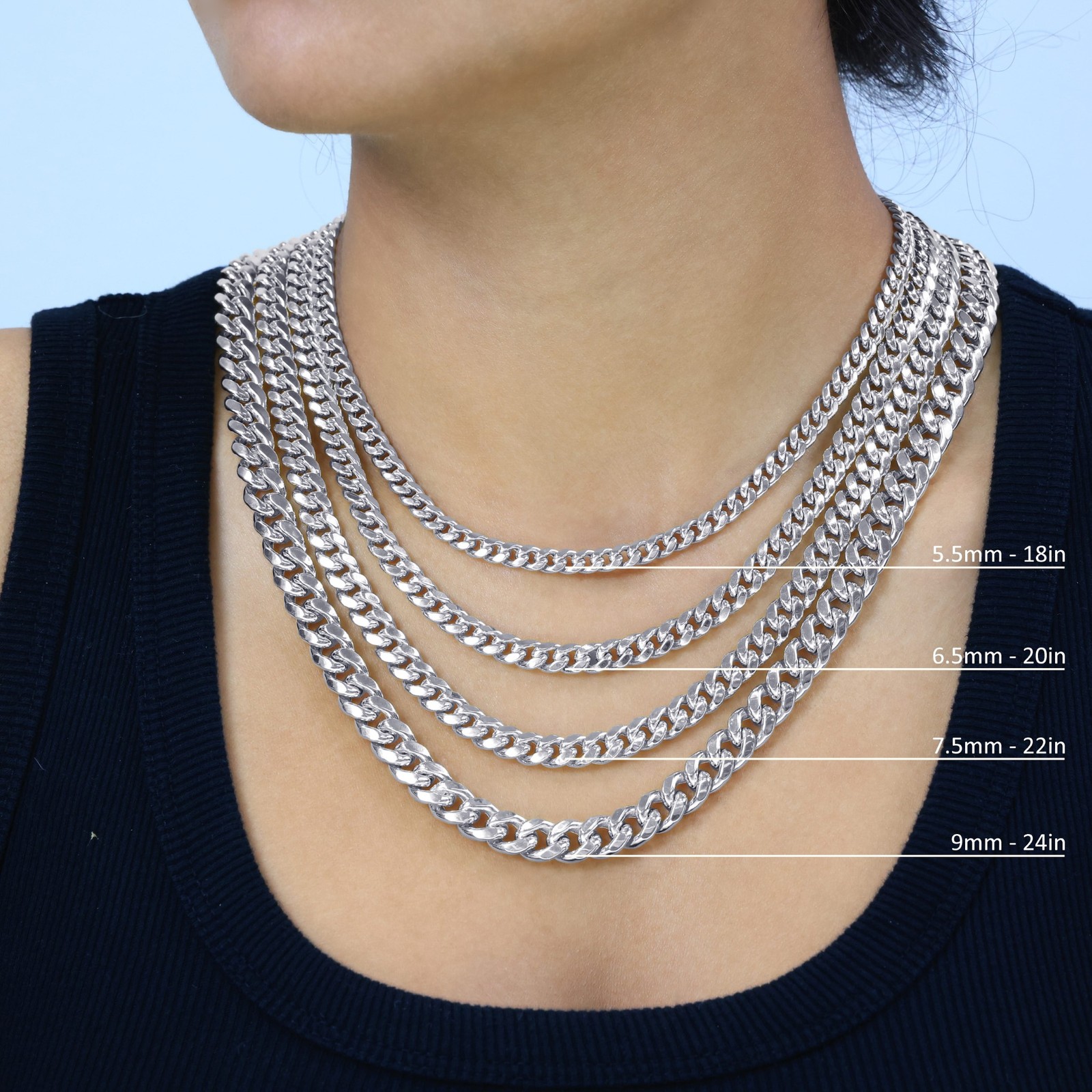 10K White Gold 3mm-9mm Miami Cuban Link Necklace Chain or Bracelet, 7″-30″