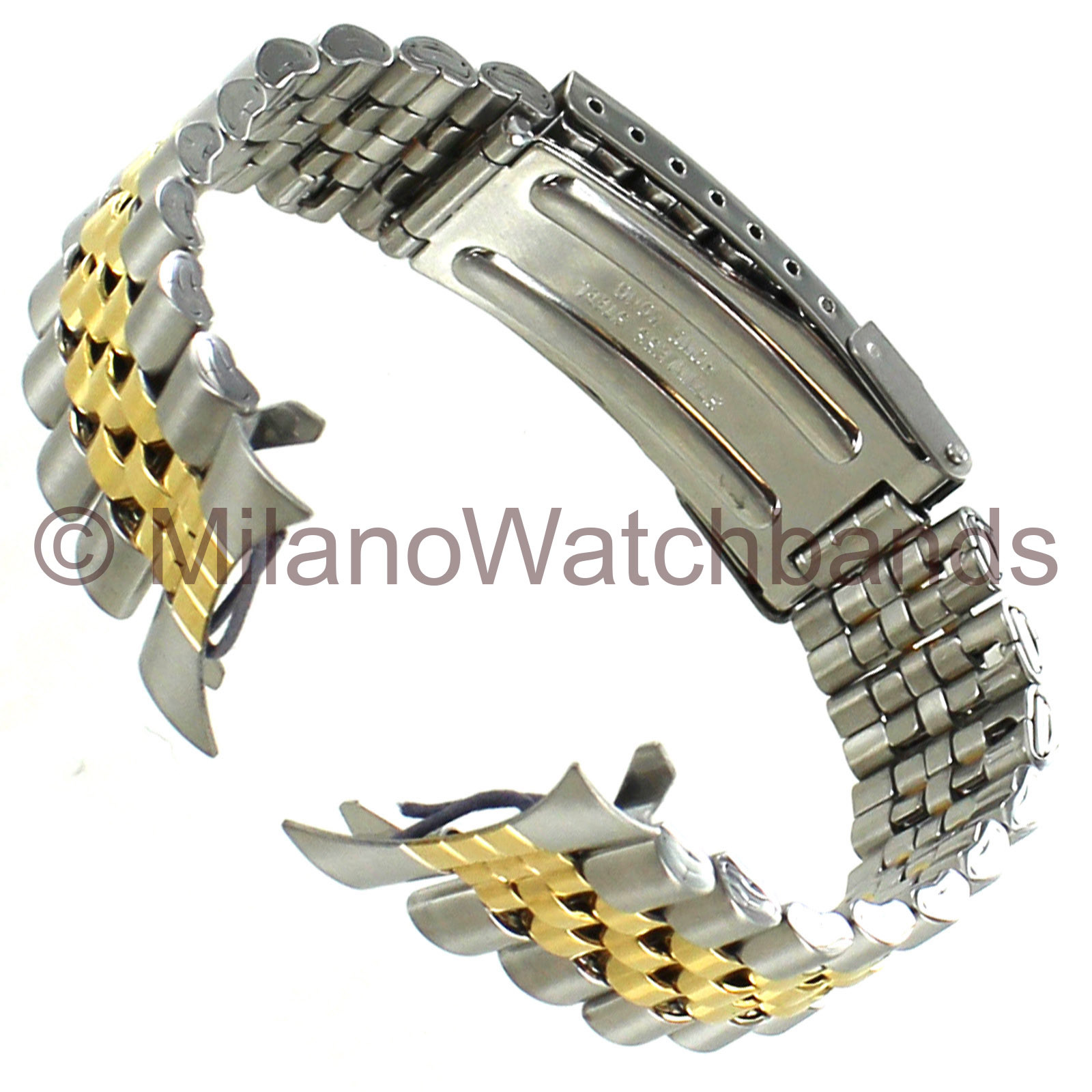 22mm Milano Curved Two-Tone Stainless Mens Safety Fold Over Clasp Band 156970
