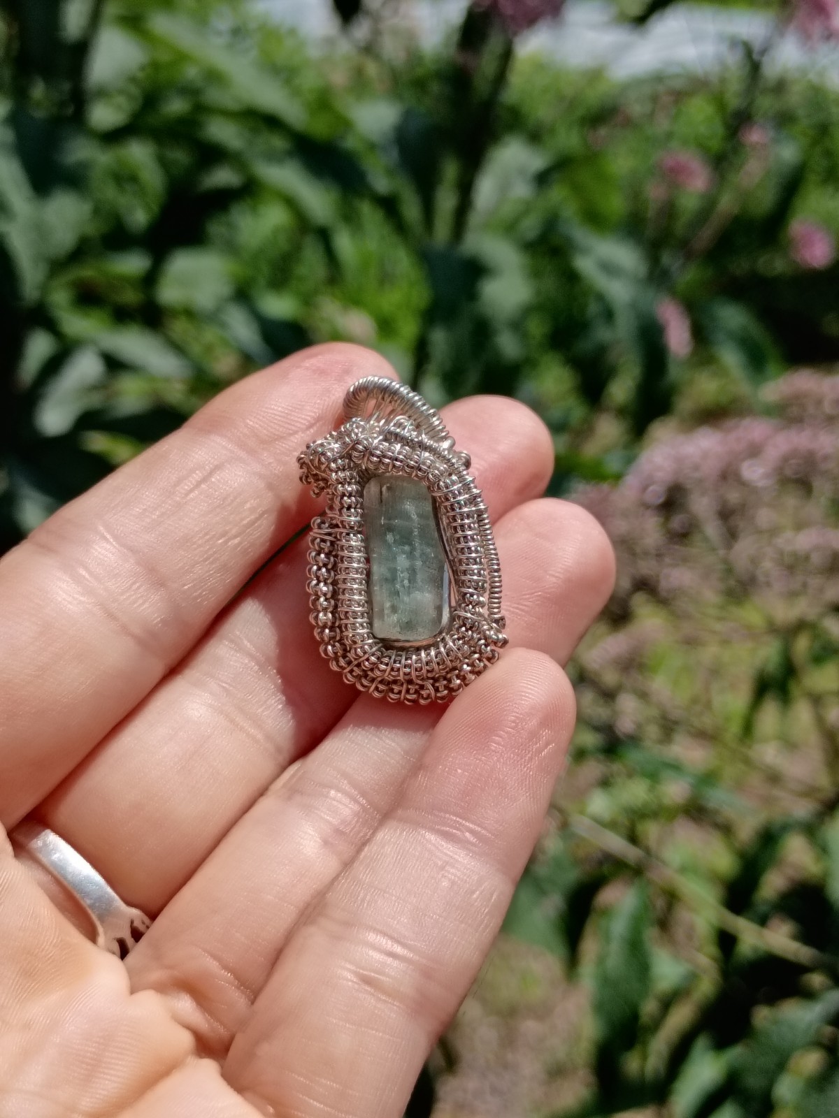 Nigerian Emerald Handcrafted Wire Wrapped Pendant Sterling Silver Natural
