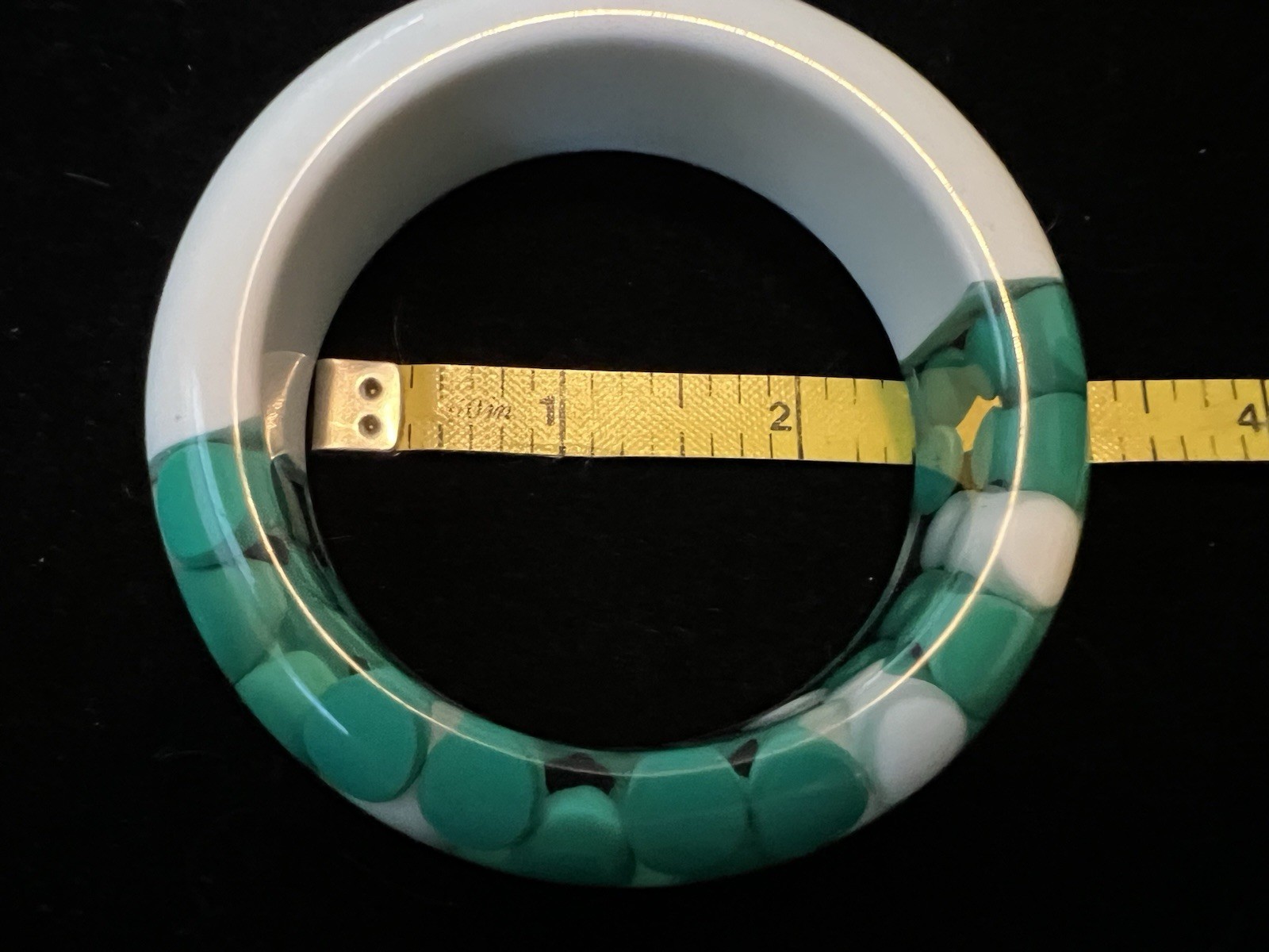 Chunky Vintage Lucite Aspirin Pill Dots Bangle Bracelet Teal Turquoise White