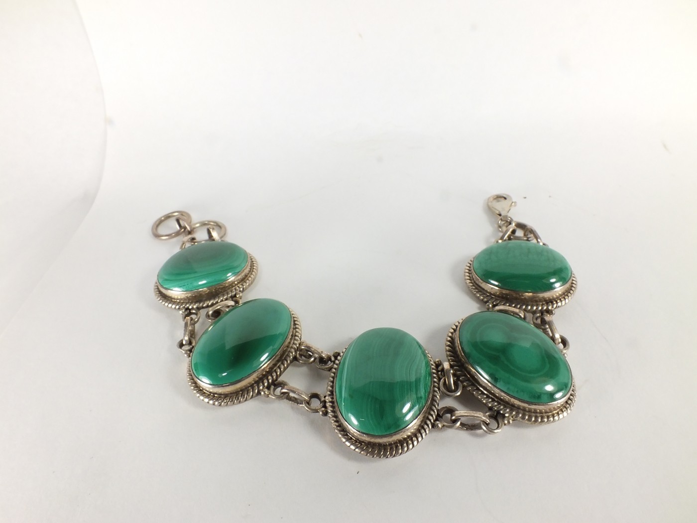 Natural Malachite Gemstone Crystal Bracelet (EA5490) 925 silver bezel cabochon