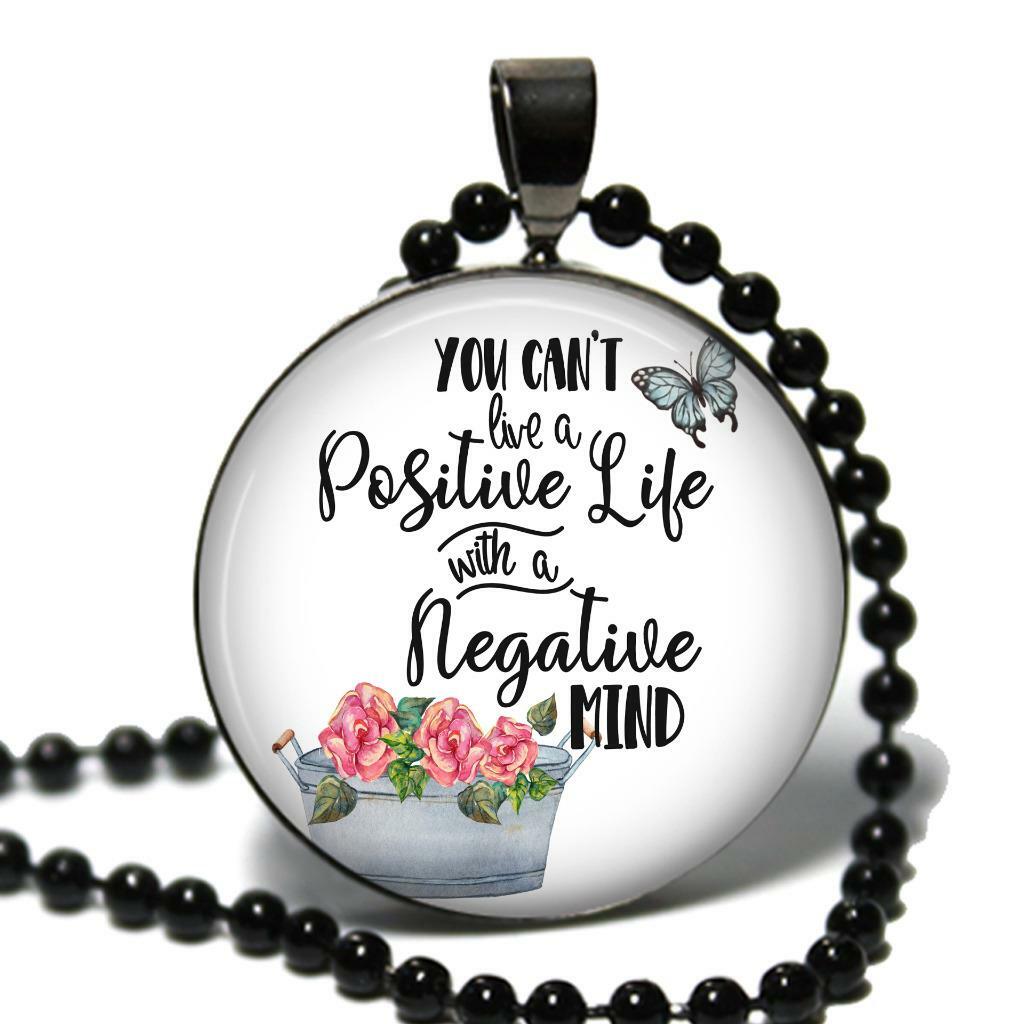 Live Positive Life Glass Top Pendant Necklace Handcrafted Inspirational Jewelry