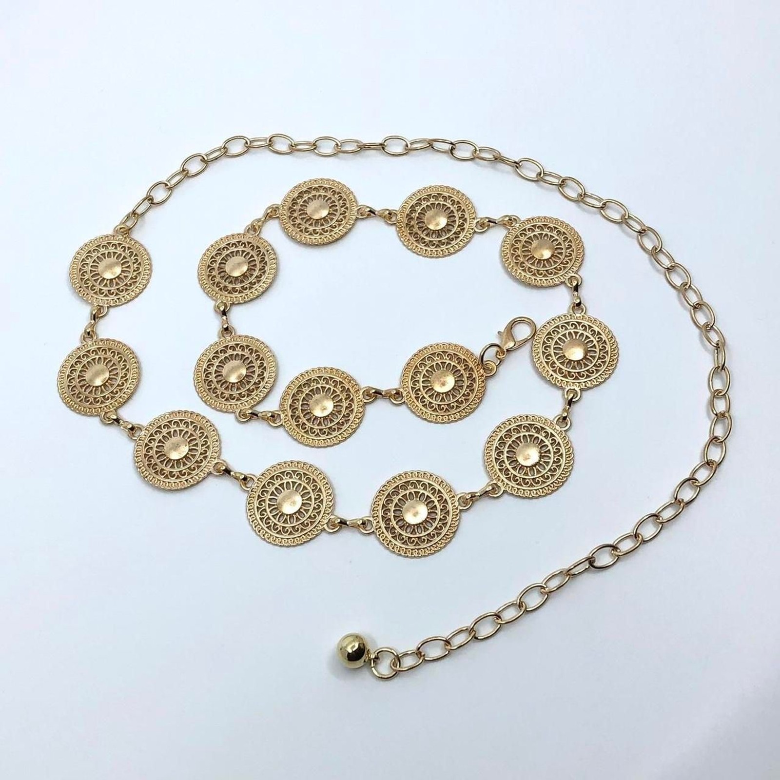 Gold Y2K Round Medallion Indie Body Chain Belt, Fits 24-40 Inches, X7GA1237
