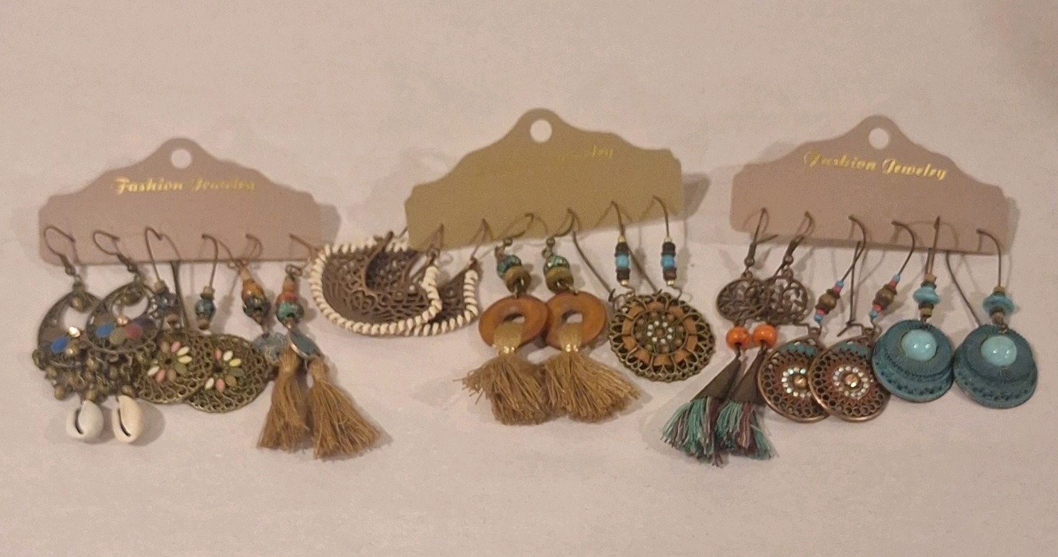 Jewelry Bohemian Mixed Lot 12 Pairs Dangle/Hoop/Tassel Earrings