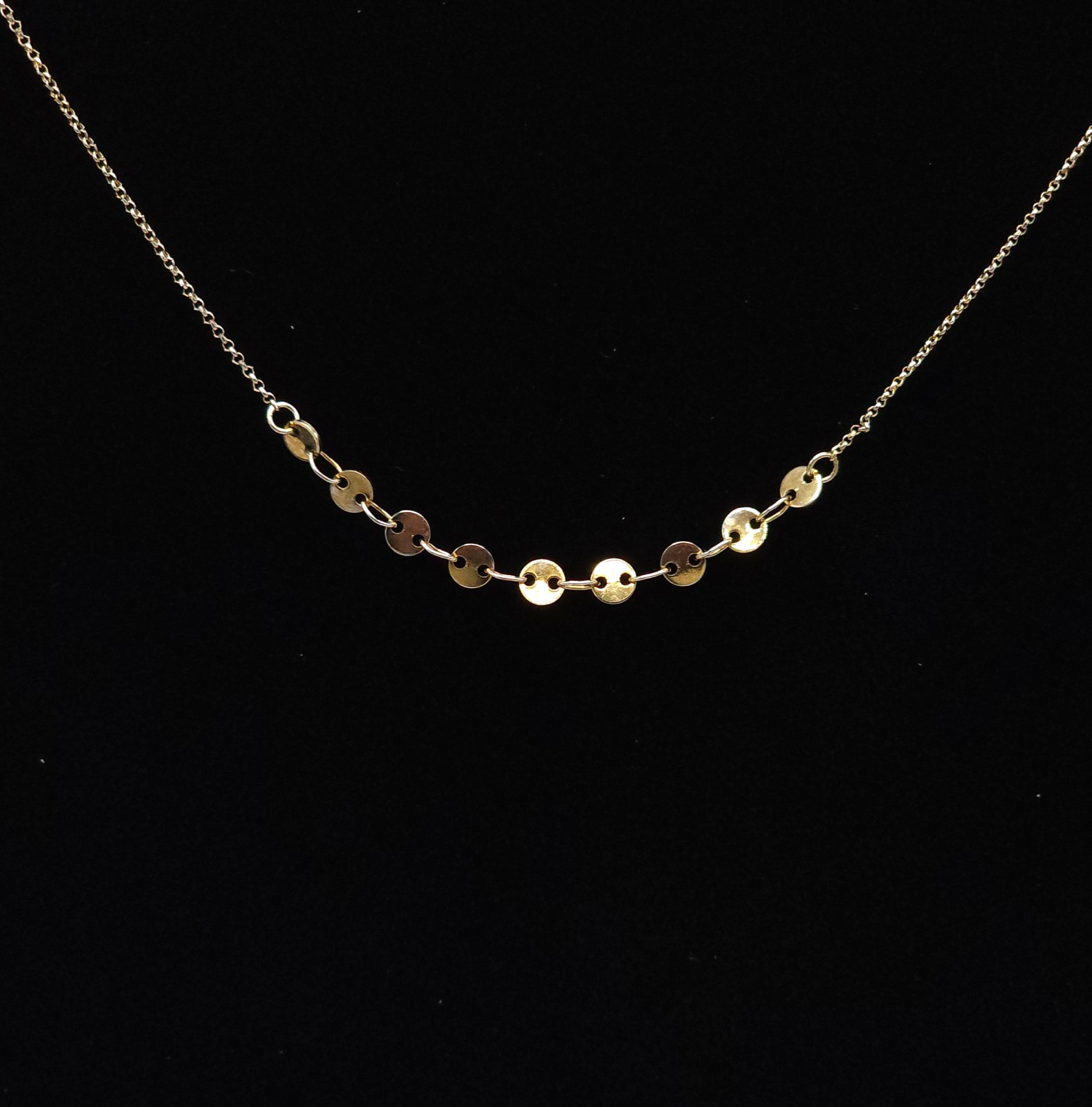 Gold Tone Disc Station Necklace Minimalist Coin Layering Chain 16-18in