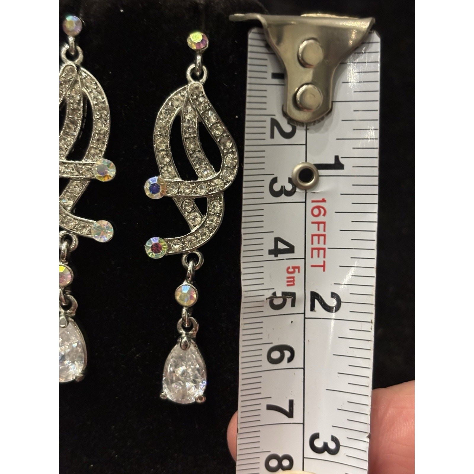 Ladies 2.75” Aurora Borealis Rhinestone Dangle Earrings Sparkle