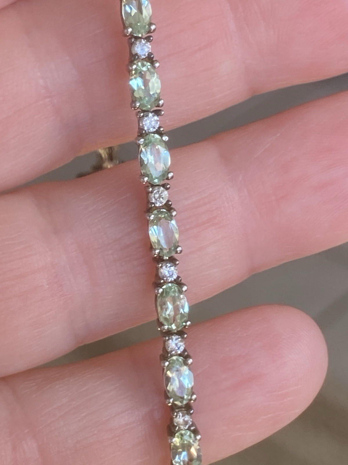 D’Joy Premium Natural Green Apatite White Zircon Tennis Bracelet Sterling Silver