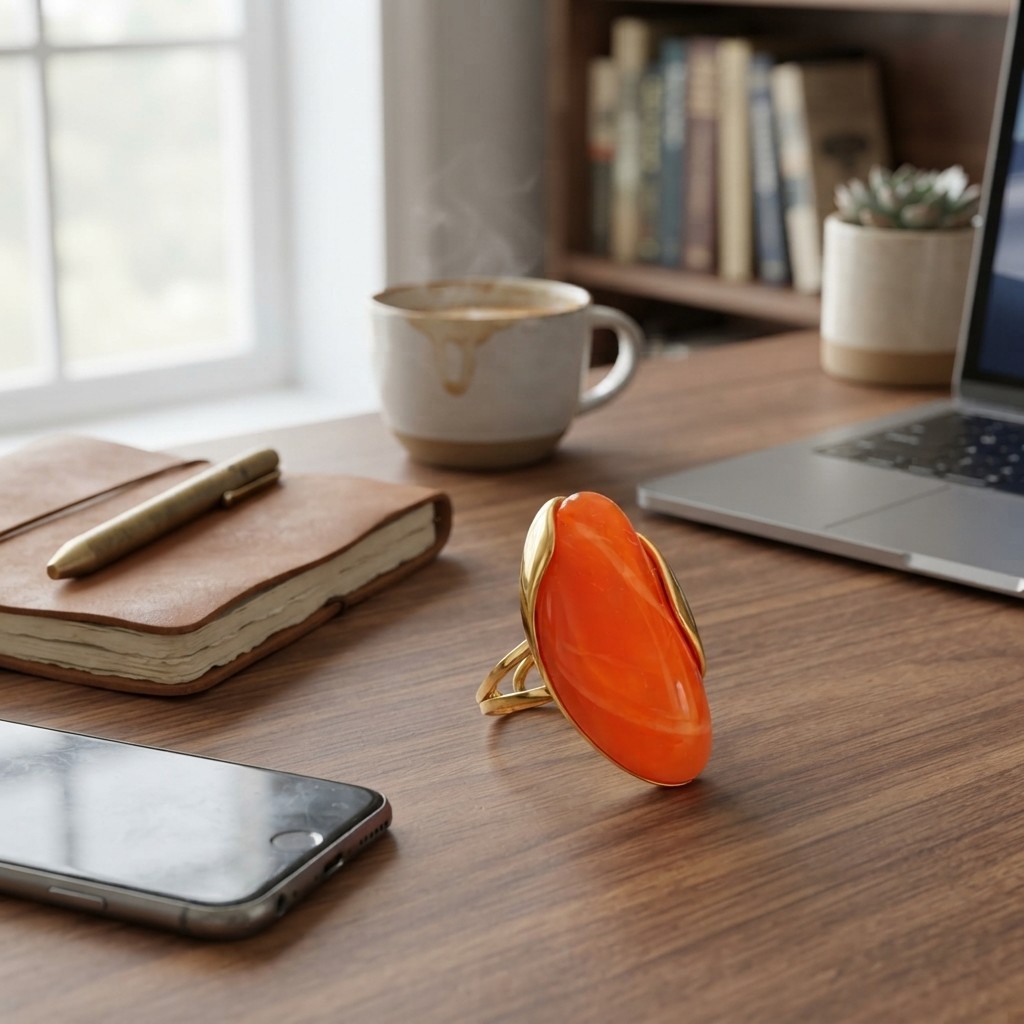 Unique Boho Acrylic Statement Ring – Bright Orange, Adjustable, Lightweight