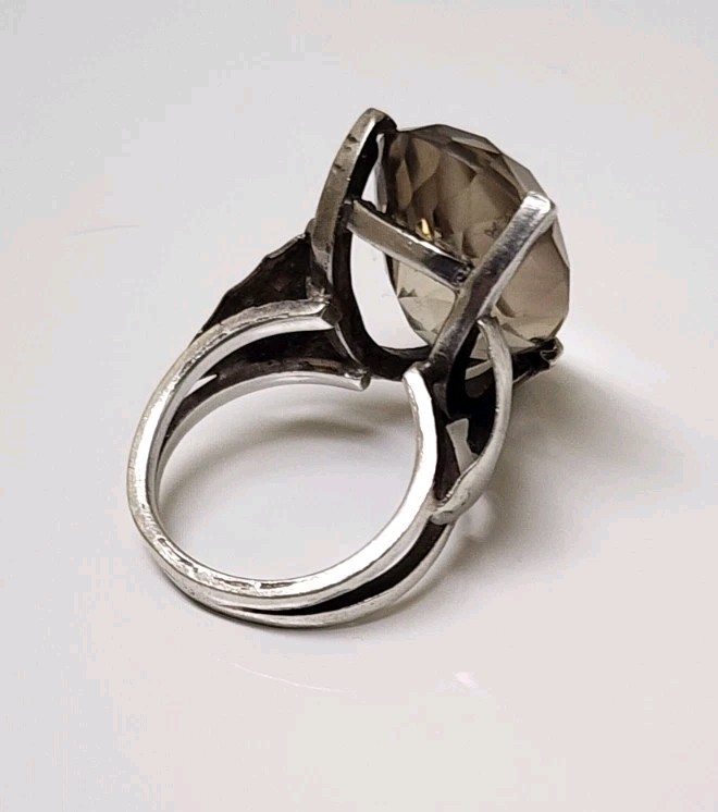 Large Champagne Quartz Statement Ring Pear Cut Light Smoky Quartz Silver…