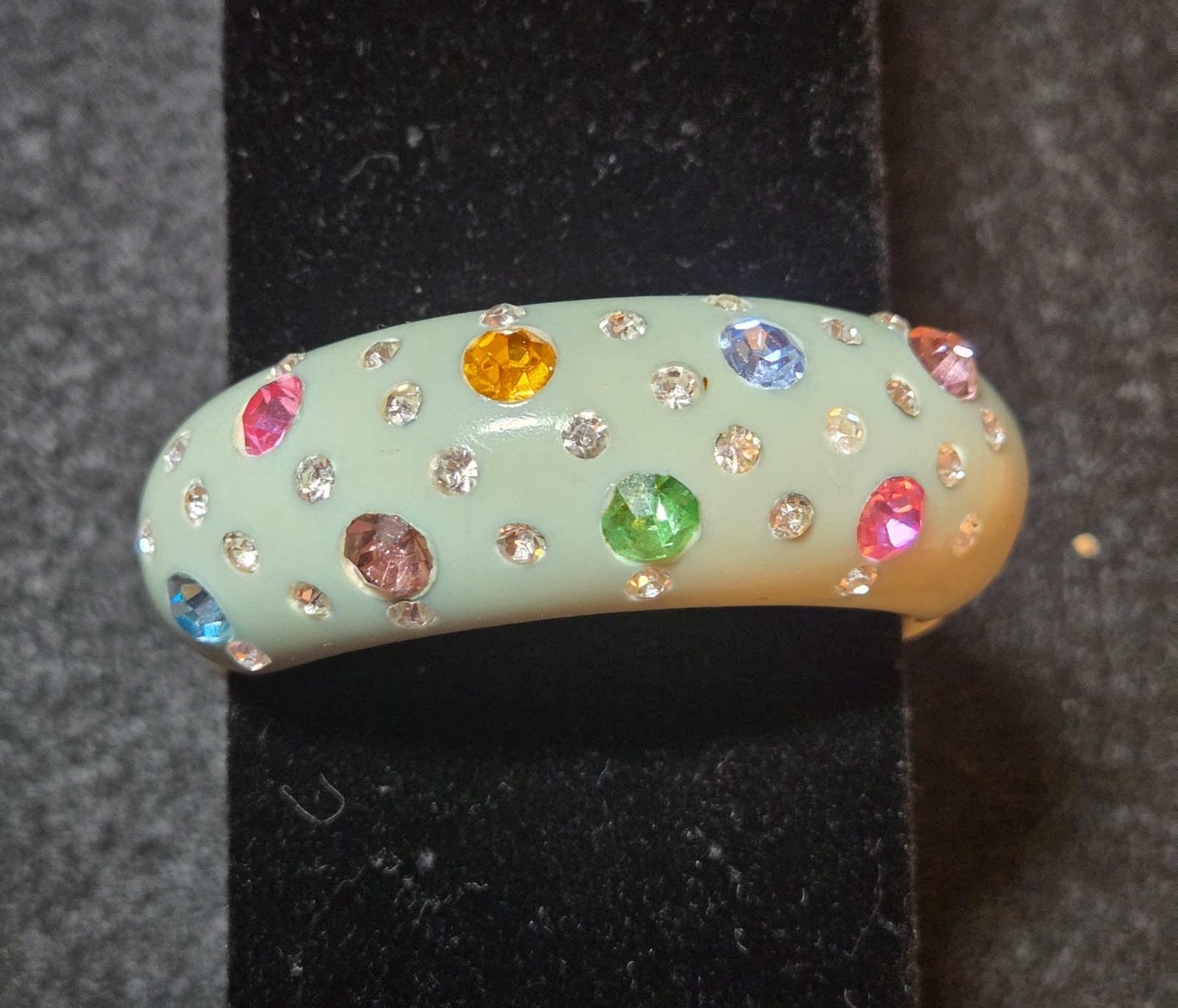Vintage Powder Blue Bakelite Clamper Bracelet with Rhinestones