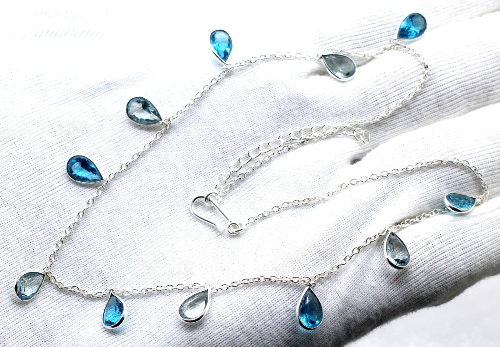 925 Sterling Silver Amethyst & Topaz Gemstone Handmade Jewelry Necklace Size-18″