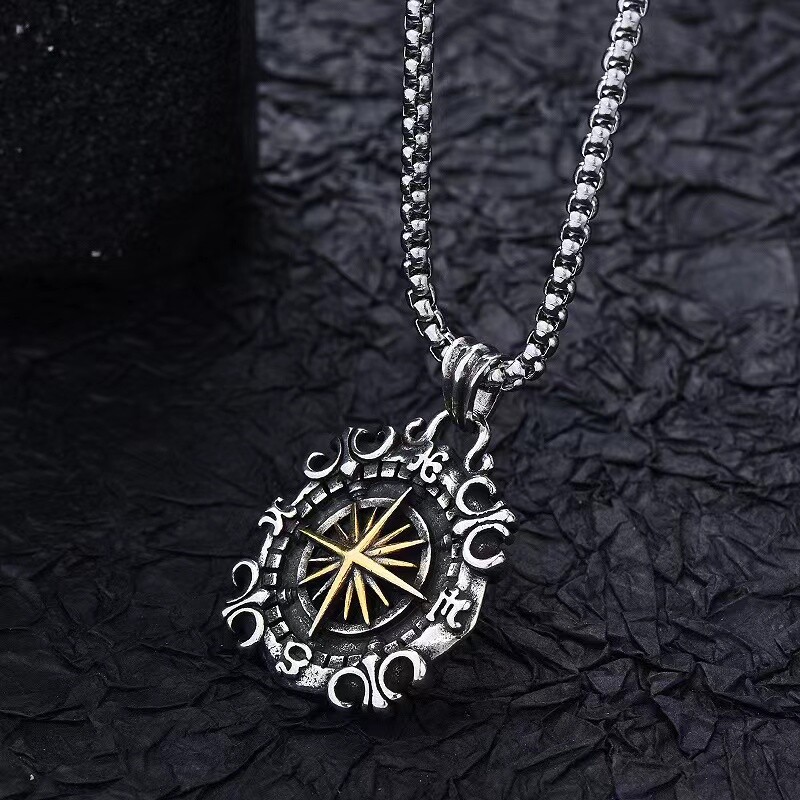 Nautical North Star Compass Pendant Necklace Men’s Jewelry Chain 24″ Gift