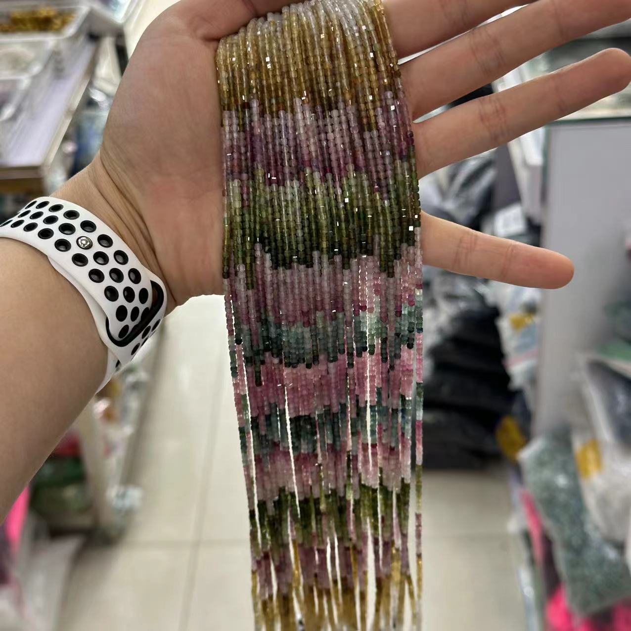 2mm Genuine Micro Faceted Cube Natural Rainbow Tourmaline Beads for Jewelry DIY