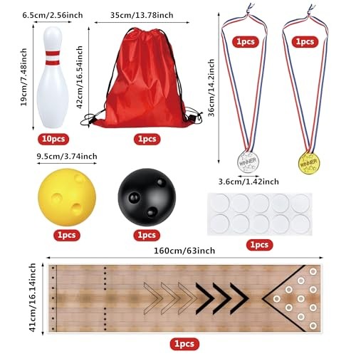 Mini Bowling Set Indoor Outdoor Indoor Bowling Set with Guide Arrow Mat Gold