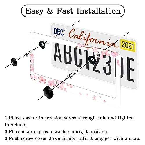 Cherry Blossom License Plate Frame for Women 2 Pack Cute Flower License White