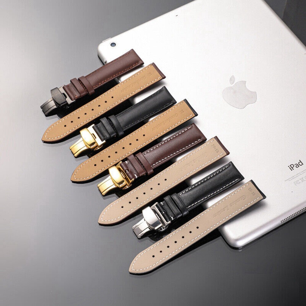 Genuine Leather Watch Band Strap Butterfly Buckle Bracelet 14/16/18/20/22/24mm