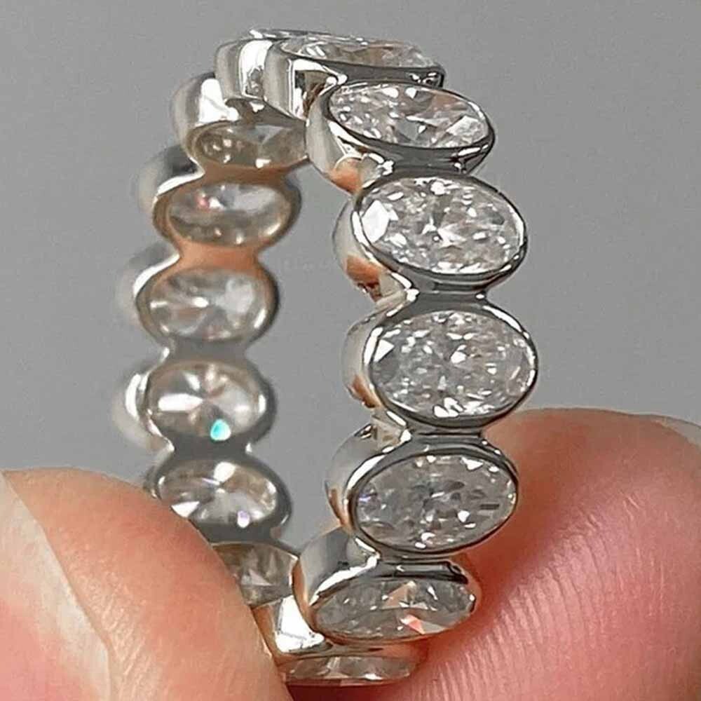 7.89CTW Oval Moissanite Full Eternity Wedding Band Ring In 14k White Gold Plated
