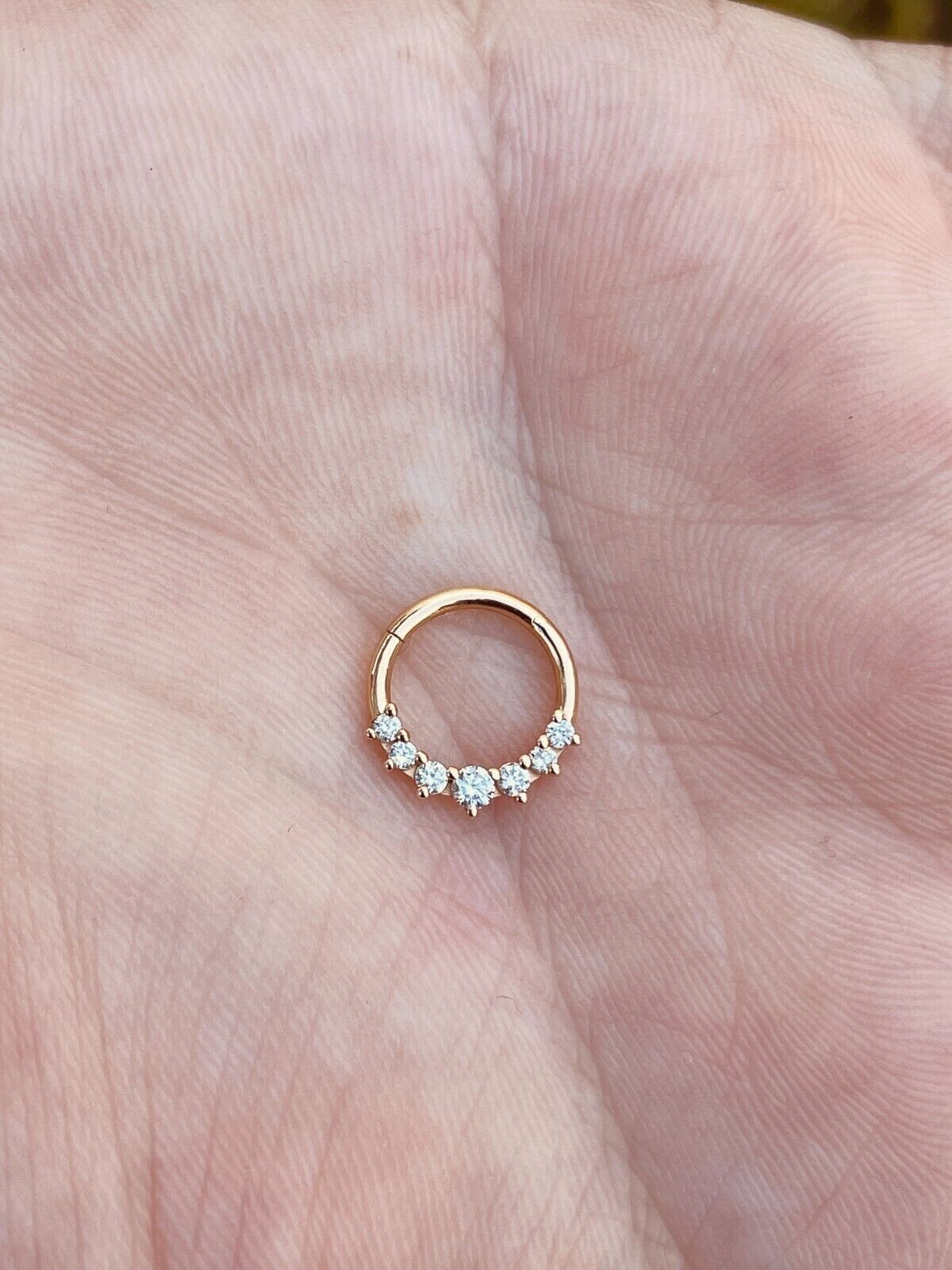 Graduation Hinged Nose Ring Septum Clicker Cartilage Natural Diamonds 14k Gold