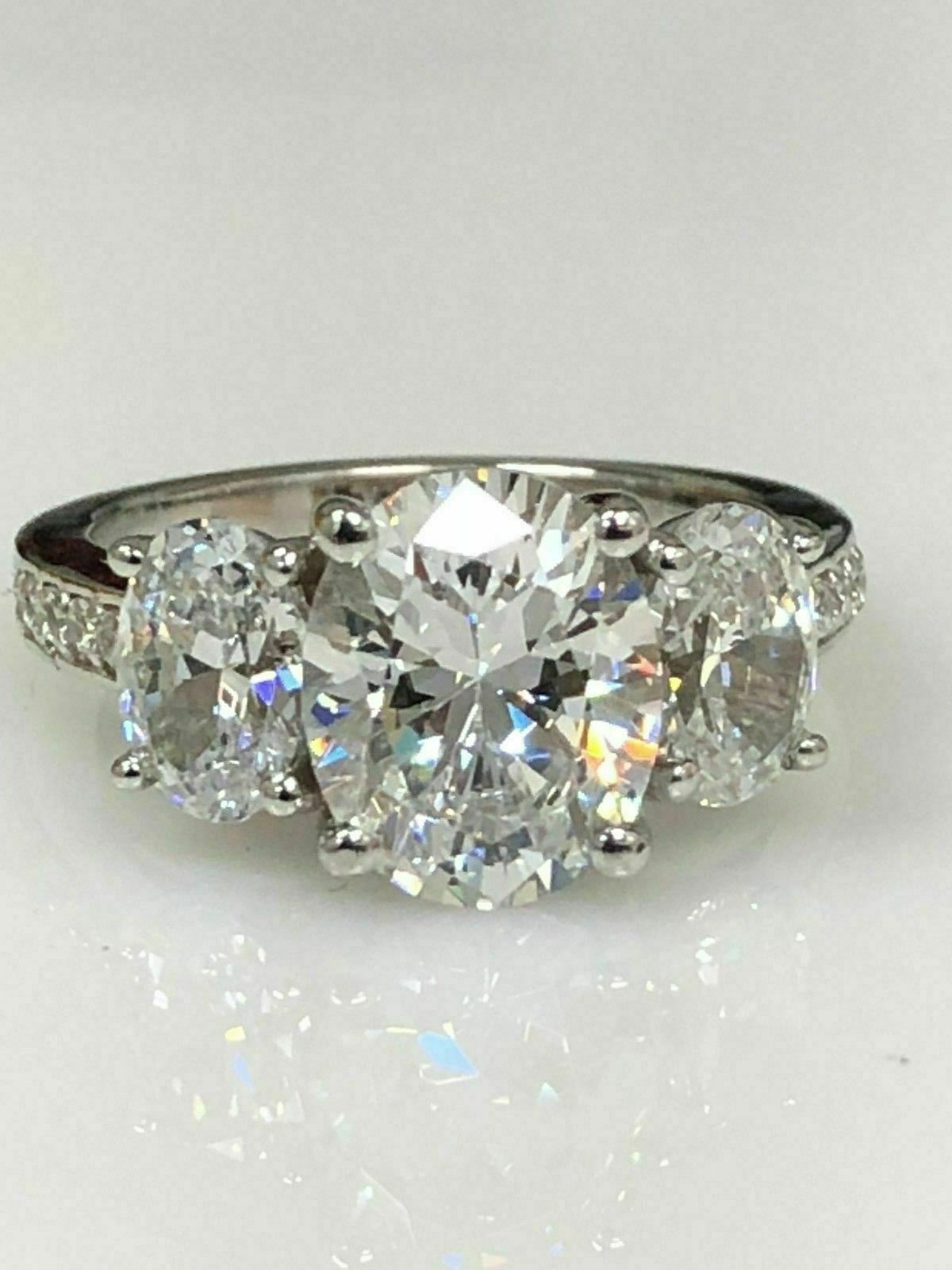 3.95Ct White Oval Diamond Simulated Engagement Ring Solid 14K White Gold Size 8
