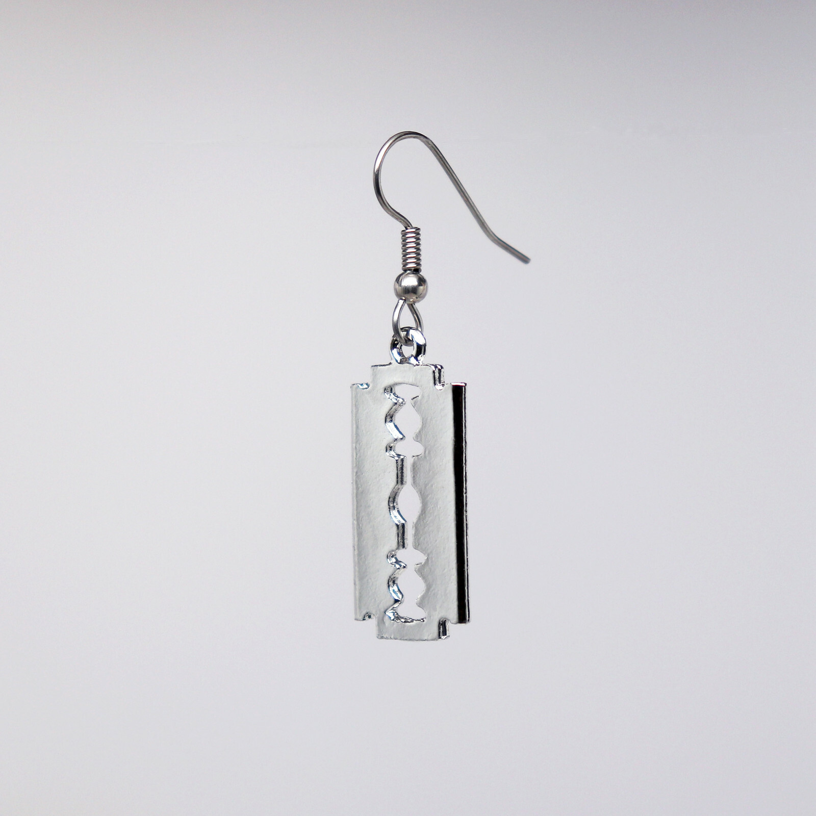 Gothic Razor Blade Dangle Earrings Polished Silver Finish Pewter #984