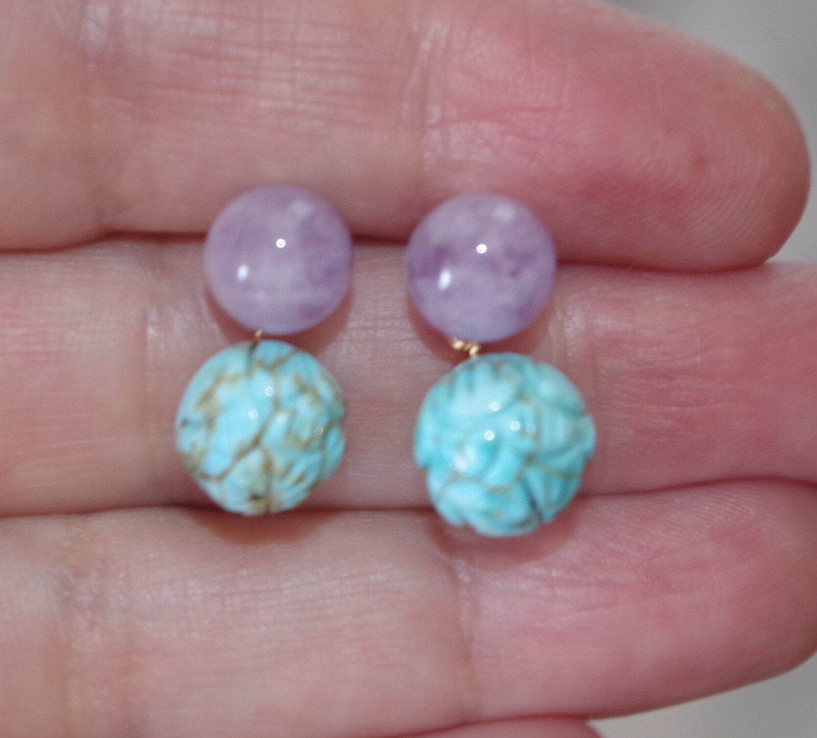 VINTAGE 1OK GENUINE 6 MM ZIRCON STUD EARRINGS W 10 MM TURQUOISE BALL JACKETS