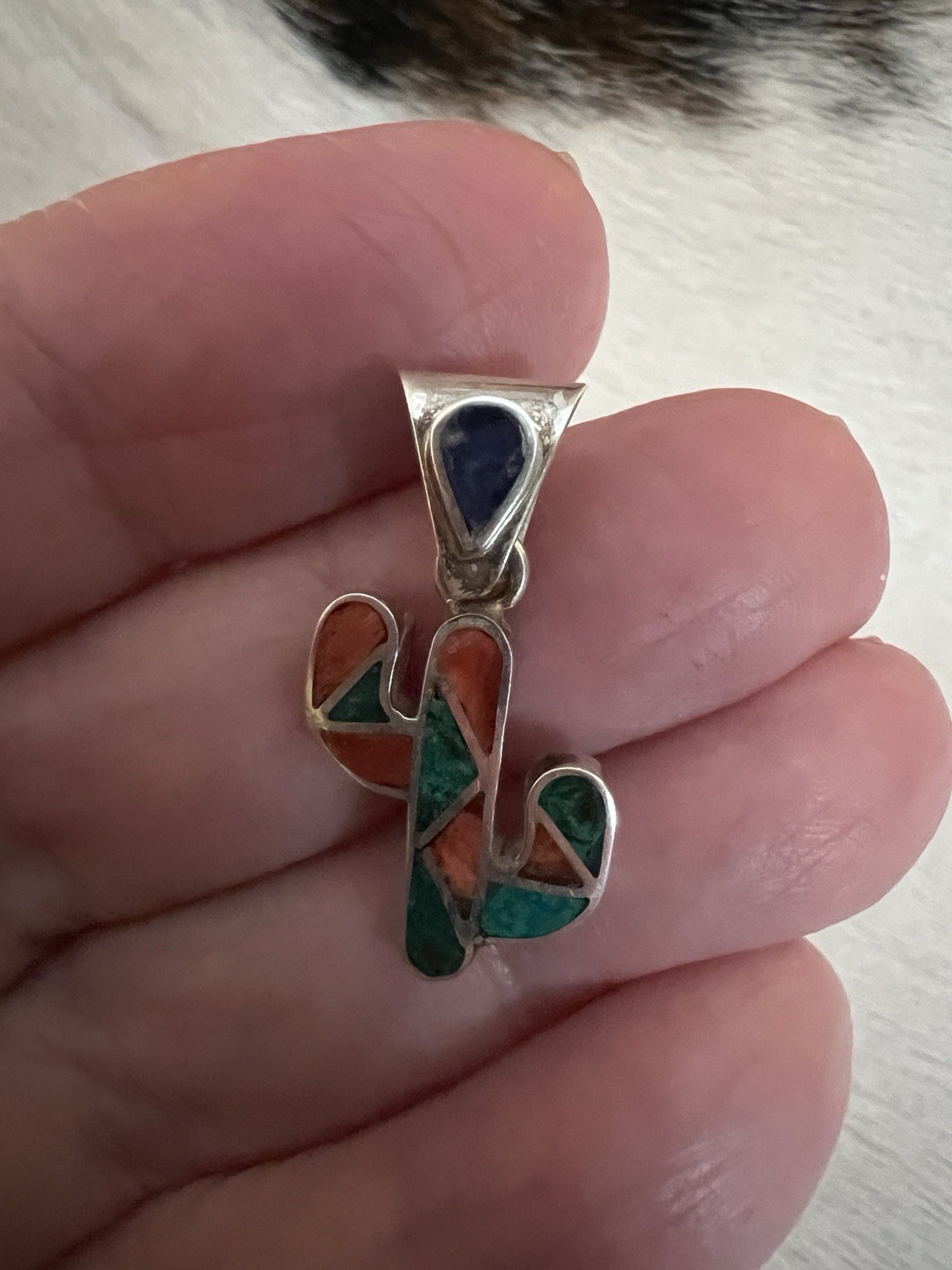 Peruvian Inca Inlaid Spiny Malachite Lapis Saguaro Cactus 950 Pendant