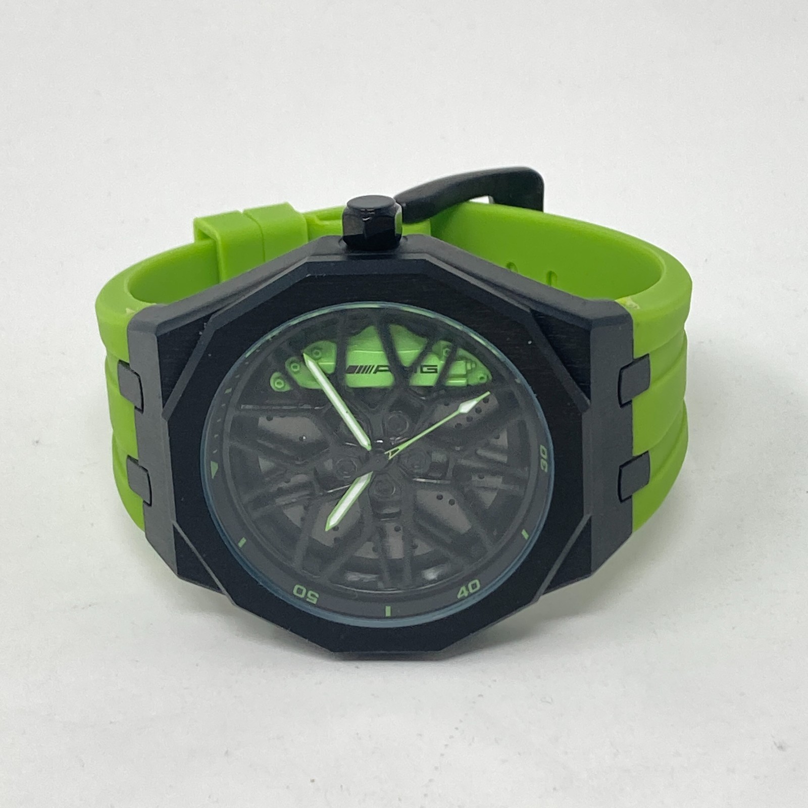 HMN Mercedes Petronas G55 Watch Men 48mm Black Green Spinning New Battery 8.75″