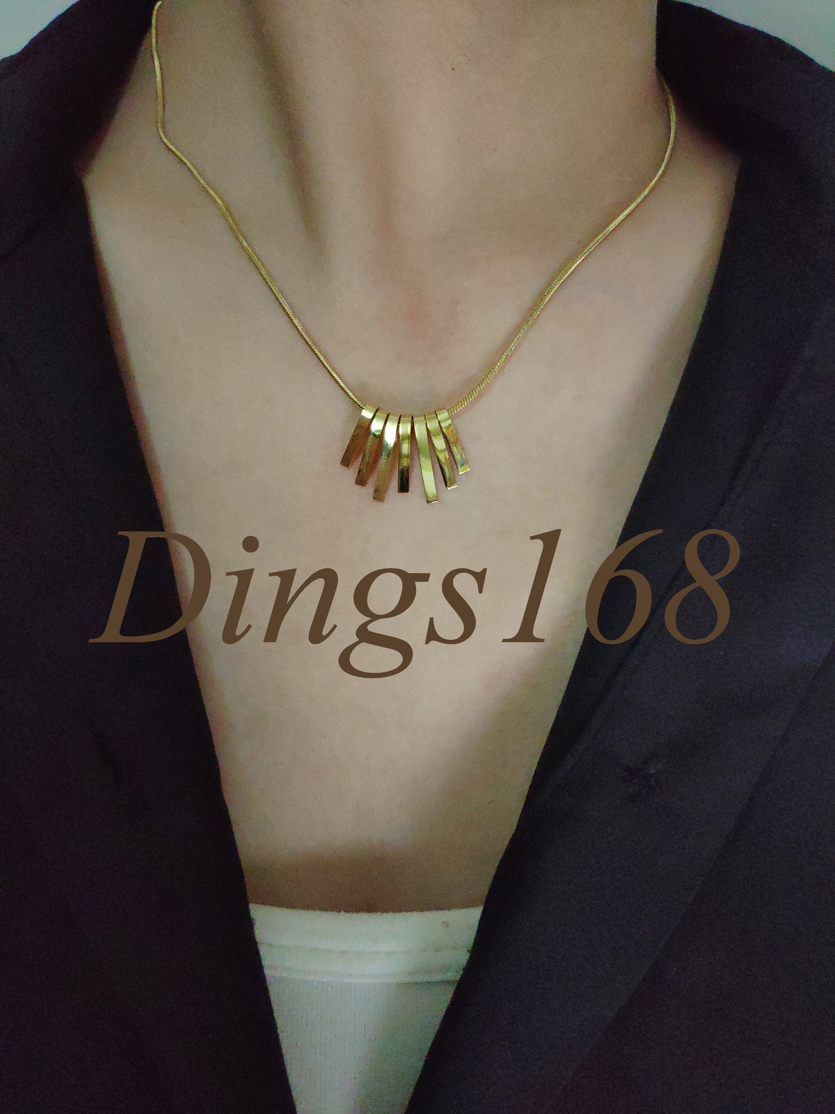 18K Yellow Gold Filled 0.5×0.6inch 7-Square Bar Pendant 16″+2″ 1mm Thin Necklace