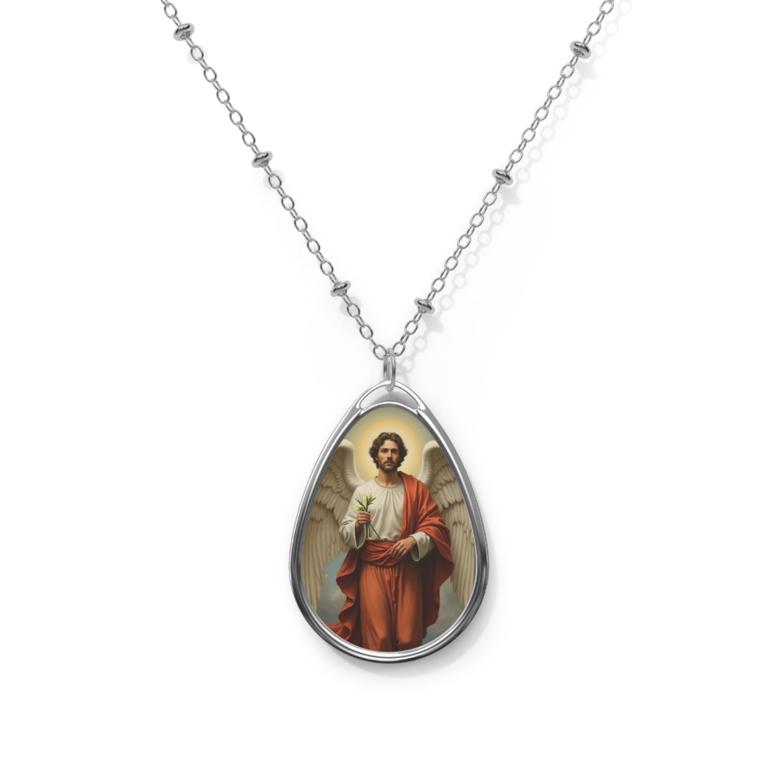 Saint Gabriel The Archangel, Oval Pendant Necklace, Christian Gift