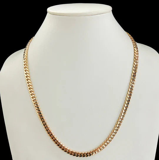 14k Cuban Link 22” Chain 7mm Yellow Gold White Diamonds Sleek Lock Handmade