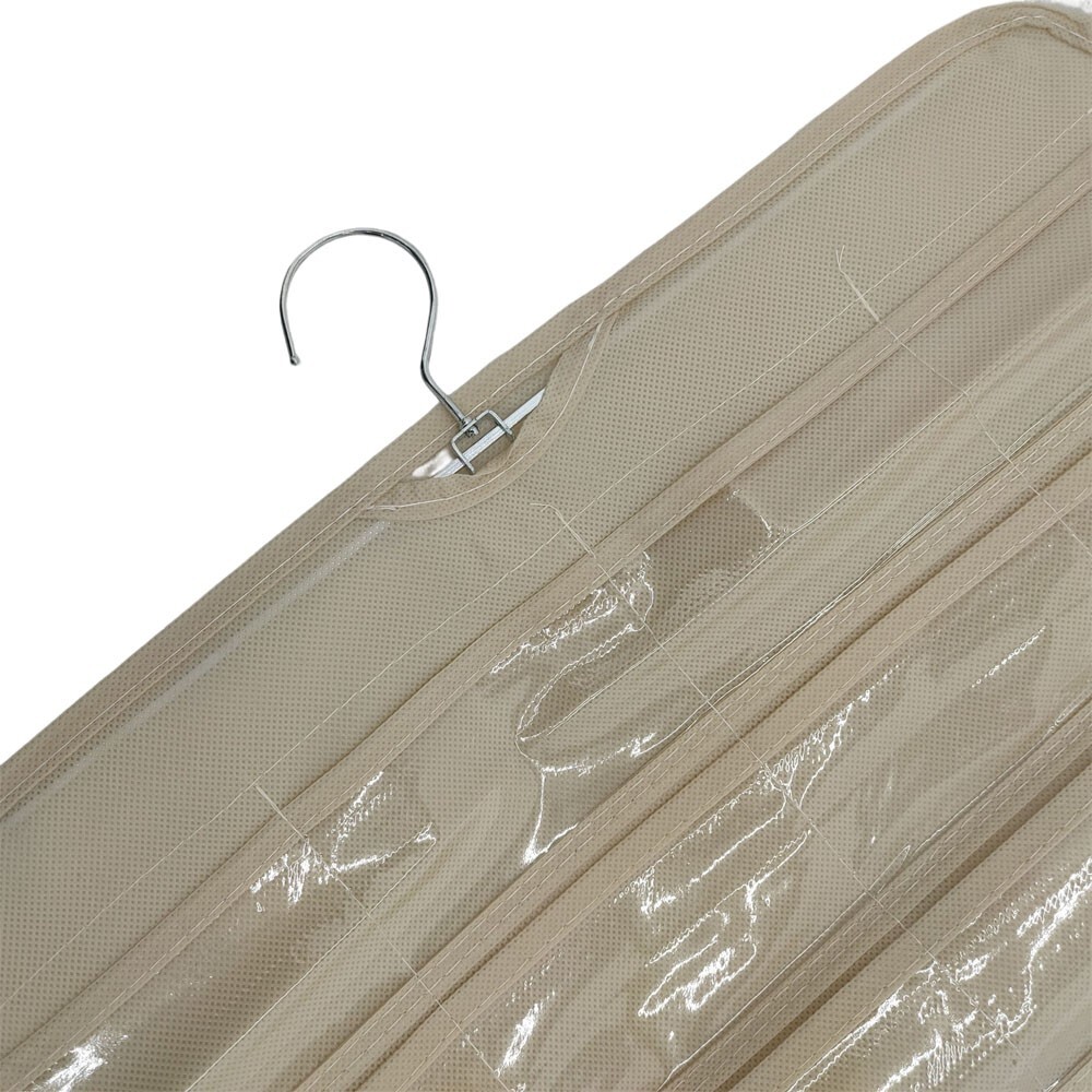 80 Pocket Hanging Jewelry Organizer Non-woven Fabrics Vinyl Metal Hanger Beige