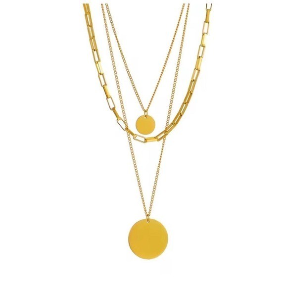 18K Gold Plated Layered Necklace Set Paperclip Chain Coin Disc Pendant Womens