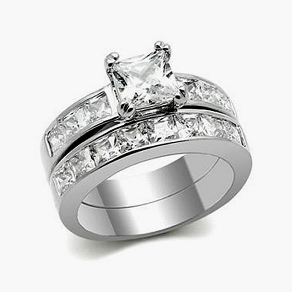 Princess Cut AAA CZ Engagement Ring & Wedding Band Set For Women’s Size 10