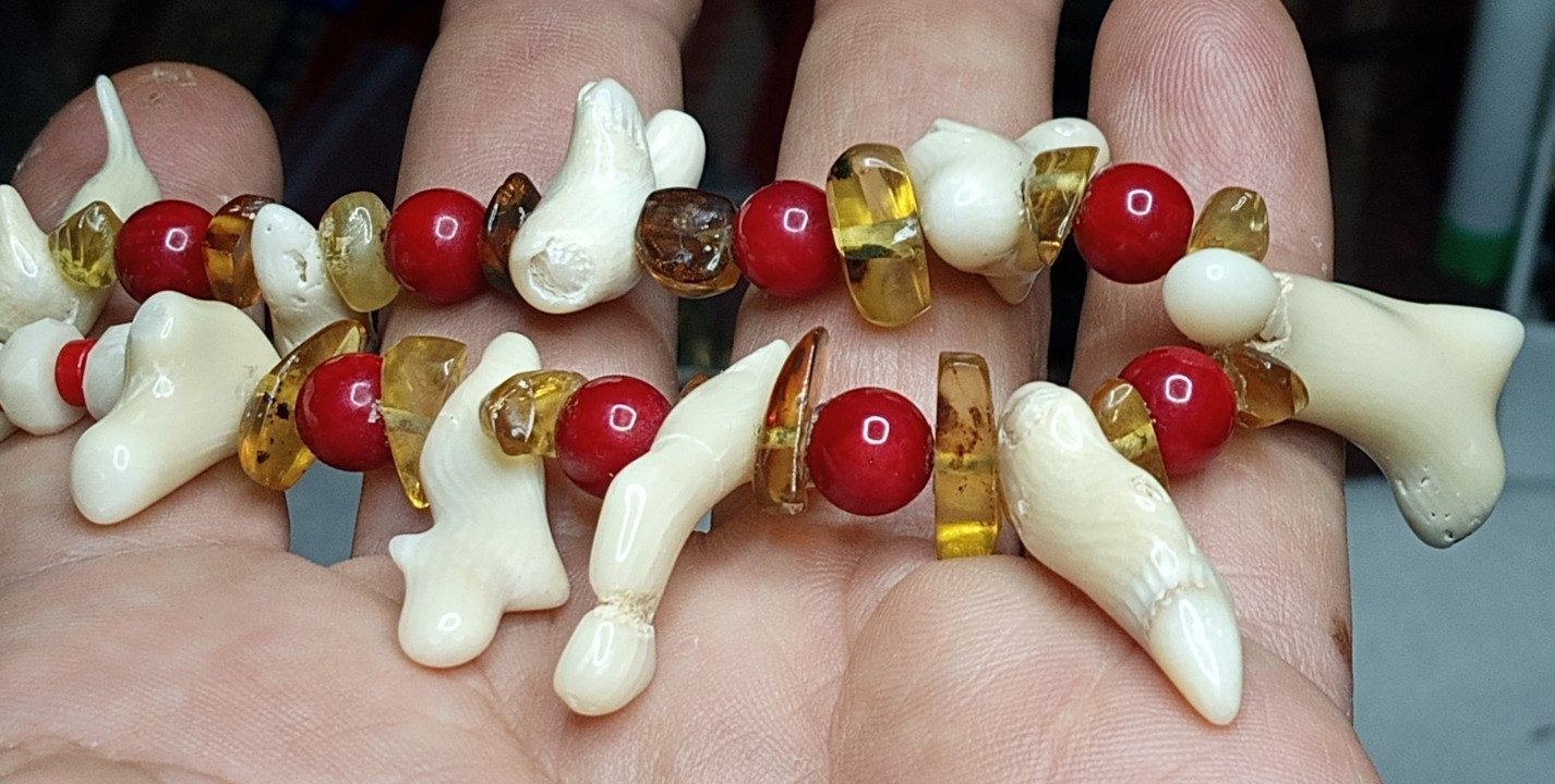 Natural White and Red Coral with Amber Adjustable Neckalce.