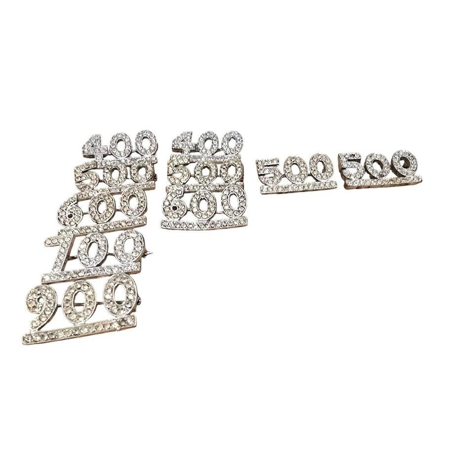 10 Rhinestone Number Pins Silver Crystal Milestone Brooch Lot