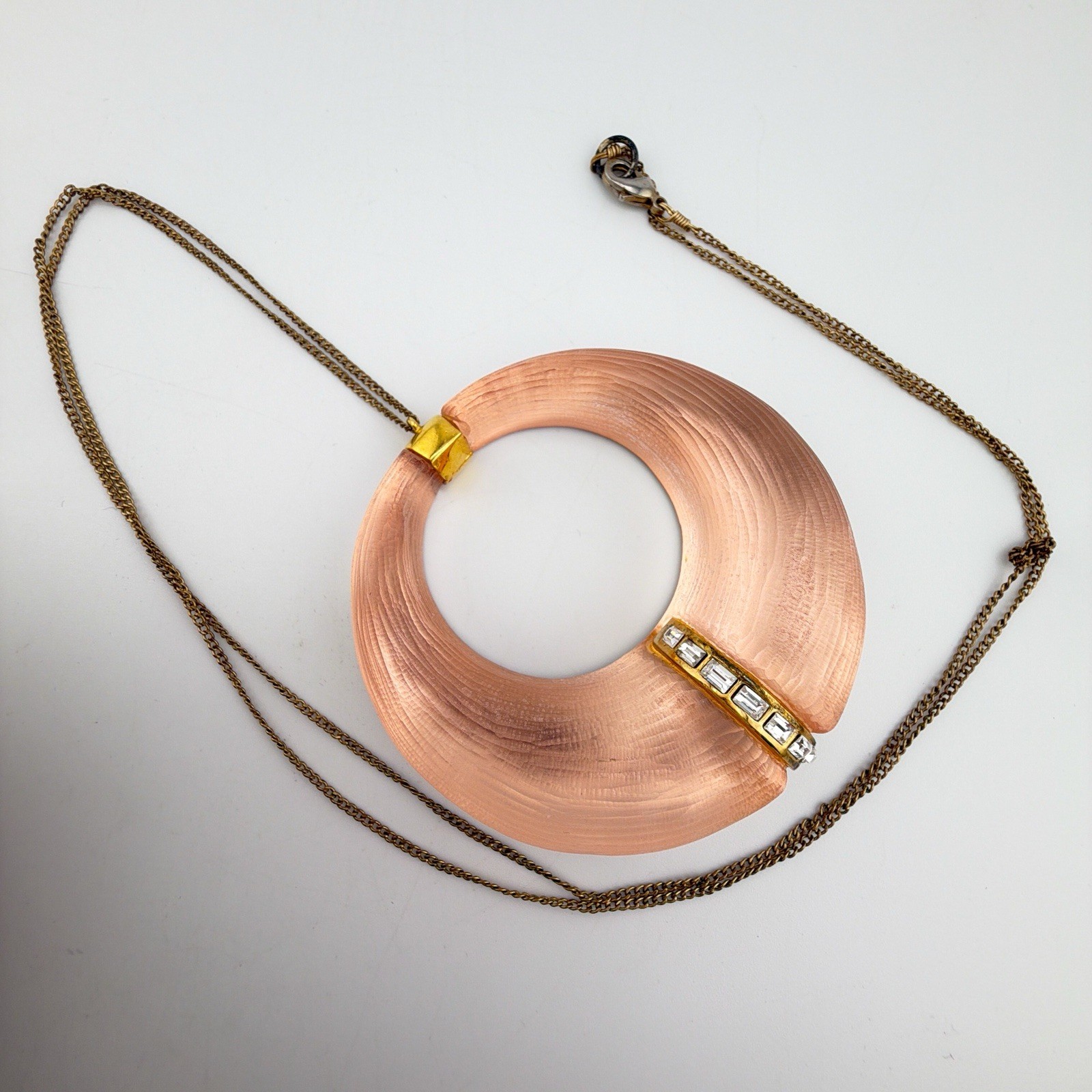 Alexis Bittar Hand Carved Lucite Pink Donut Pendant Necklace Rhinestones AAW16