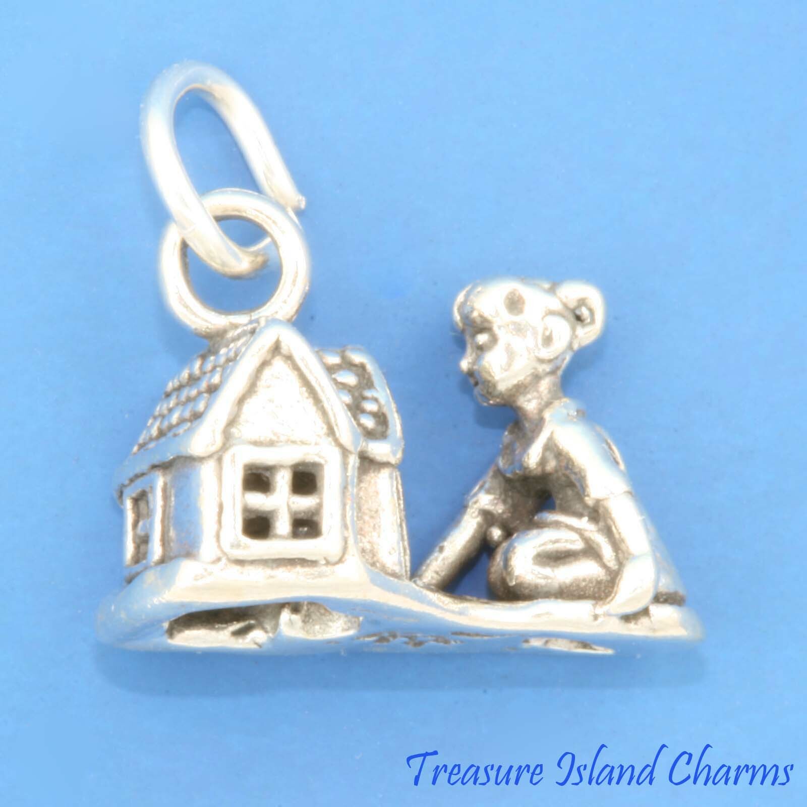 Little Girl Playing with Doll House Toy 3D 925 Sterling Silver Charm MADE IN USA