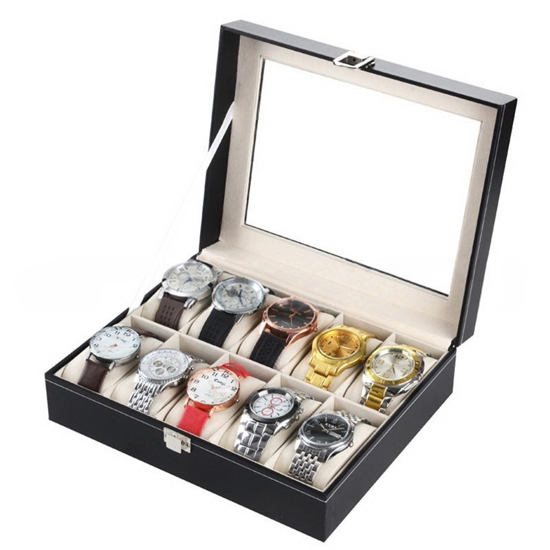 10 Compartments High-grade Leather Watch Collection Storage Box(US Sock)