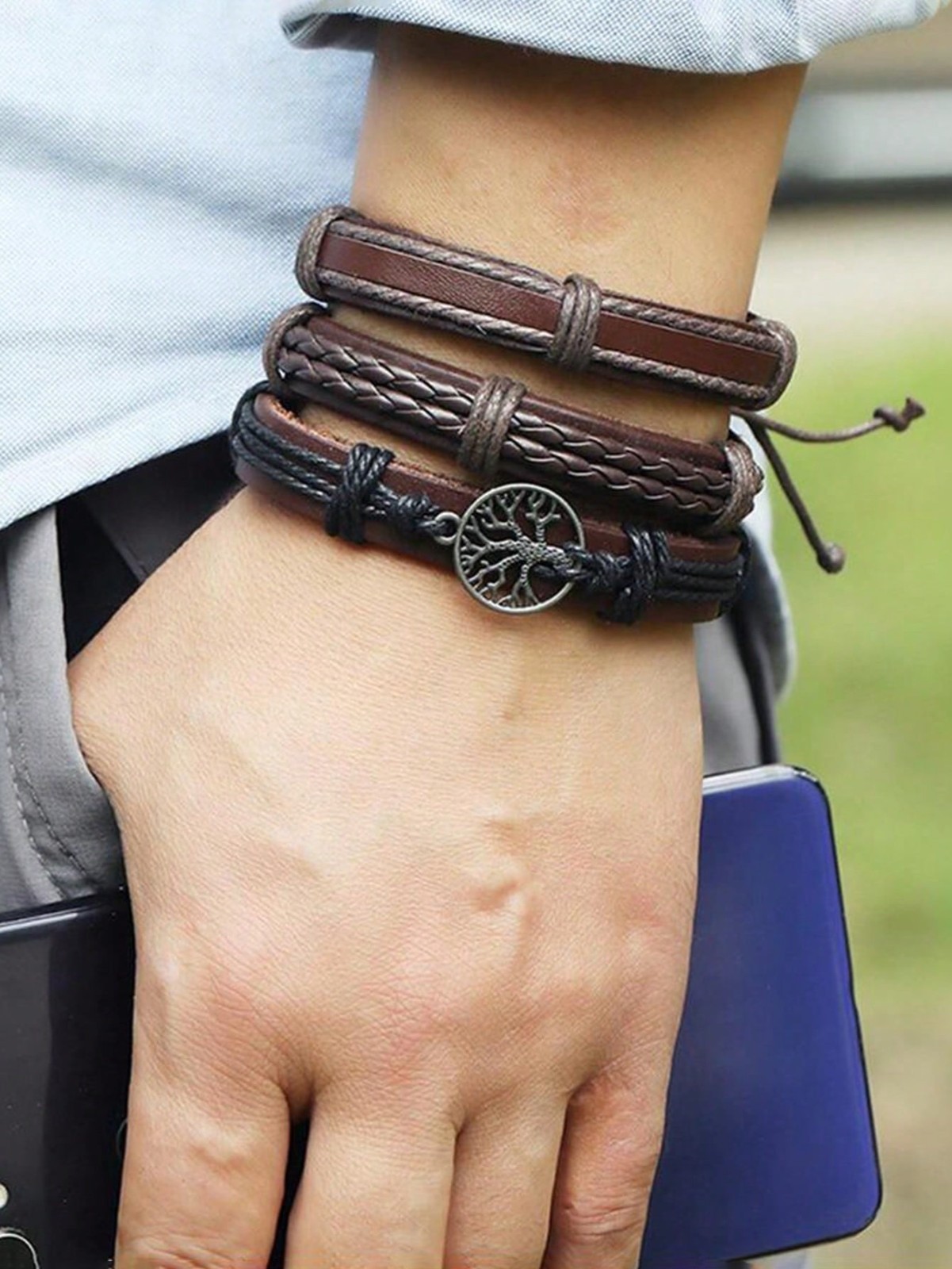 6PCS Men Women Braided Leather Rope Bracelet Set Wristband Bangle Tribal USA NEW