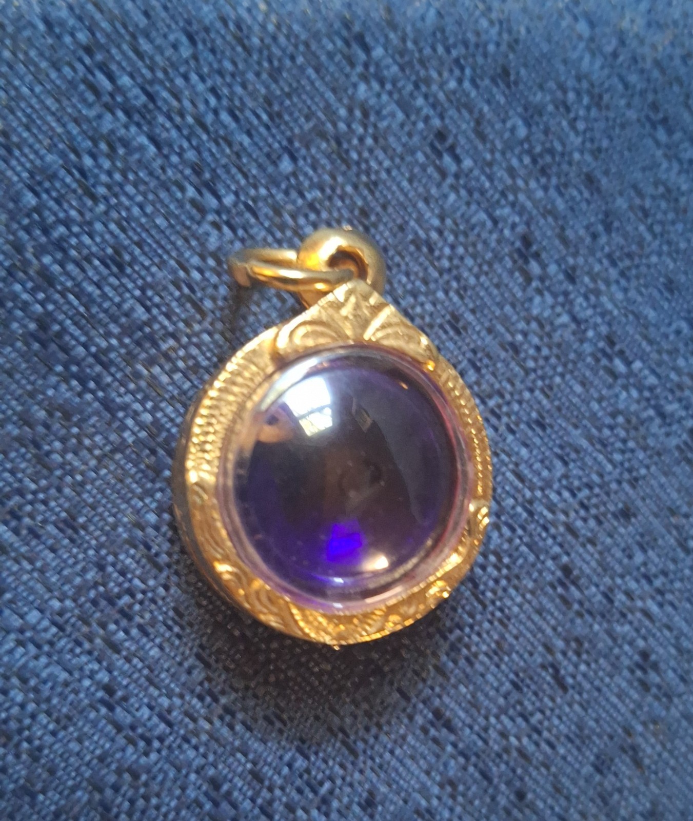 Vintage Gold Tone And Purple Pendant With Engraving