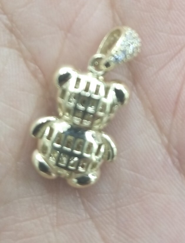 10KT Teddy pendant Real Yellow Gold Diamond cut 2.5mm Bail, 2.7GRM New