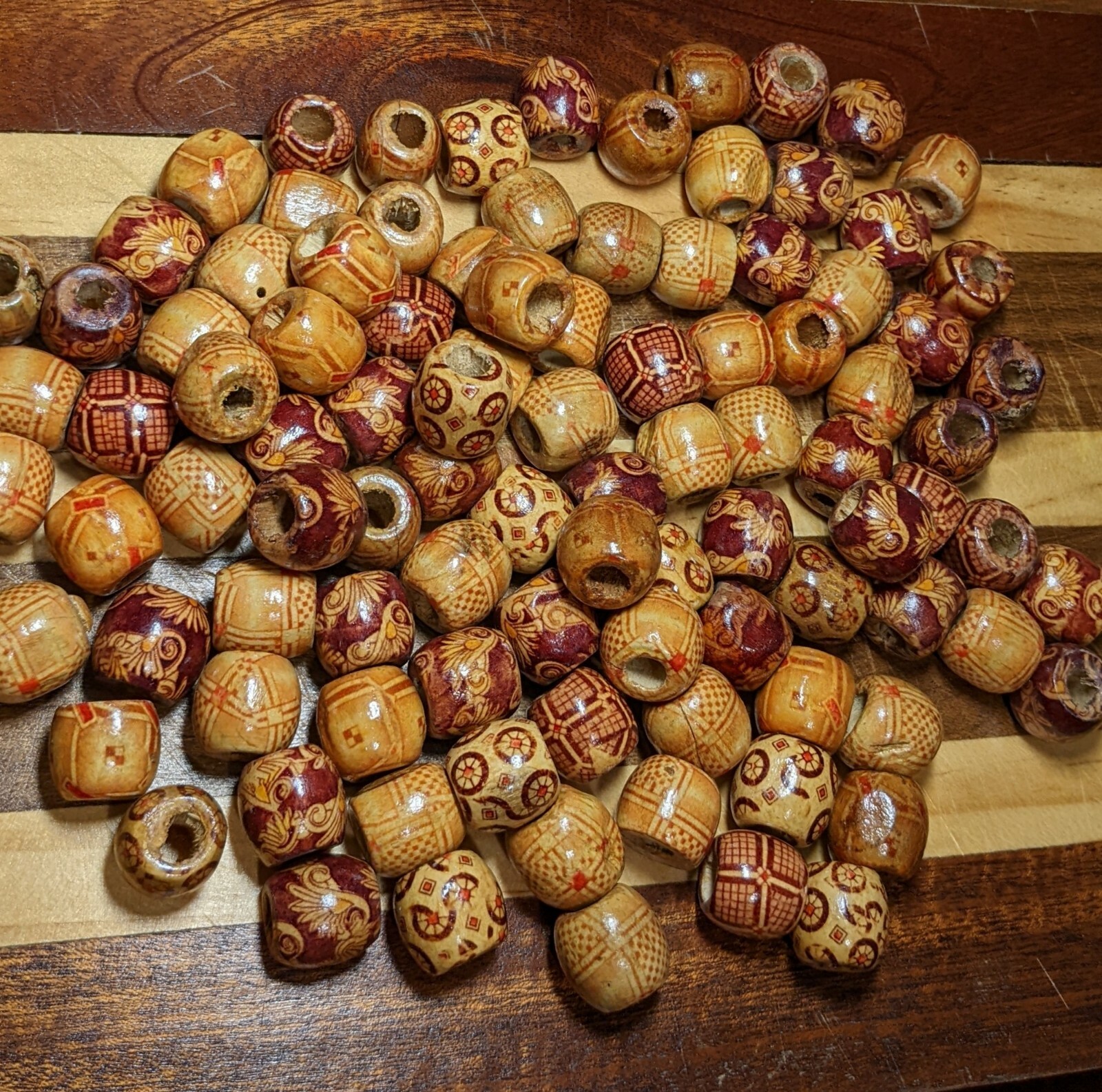20mm Handmade Wood Beads Large Hole 5mm Printed Barrel Beads Craft Jewelry LOW