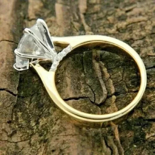 3Ct Round Cut Lab Created Diamond Engagement Ring 14K Yellow Gold Plated Silver