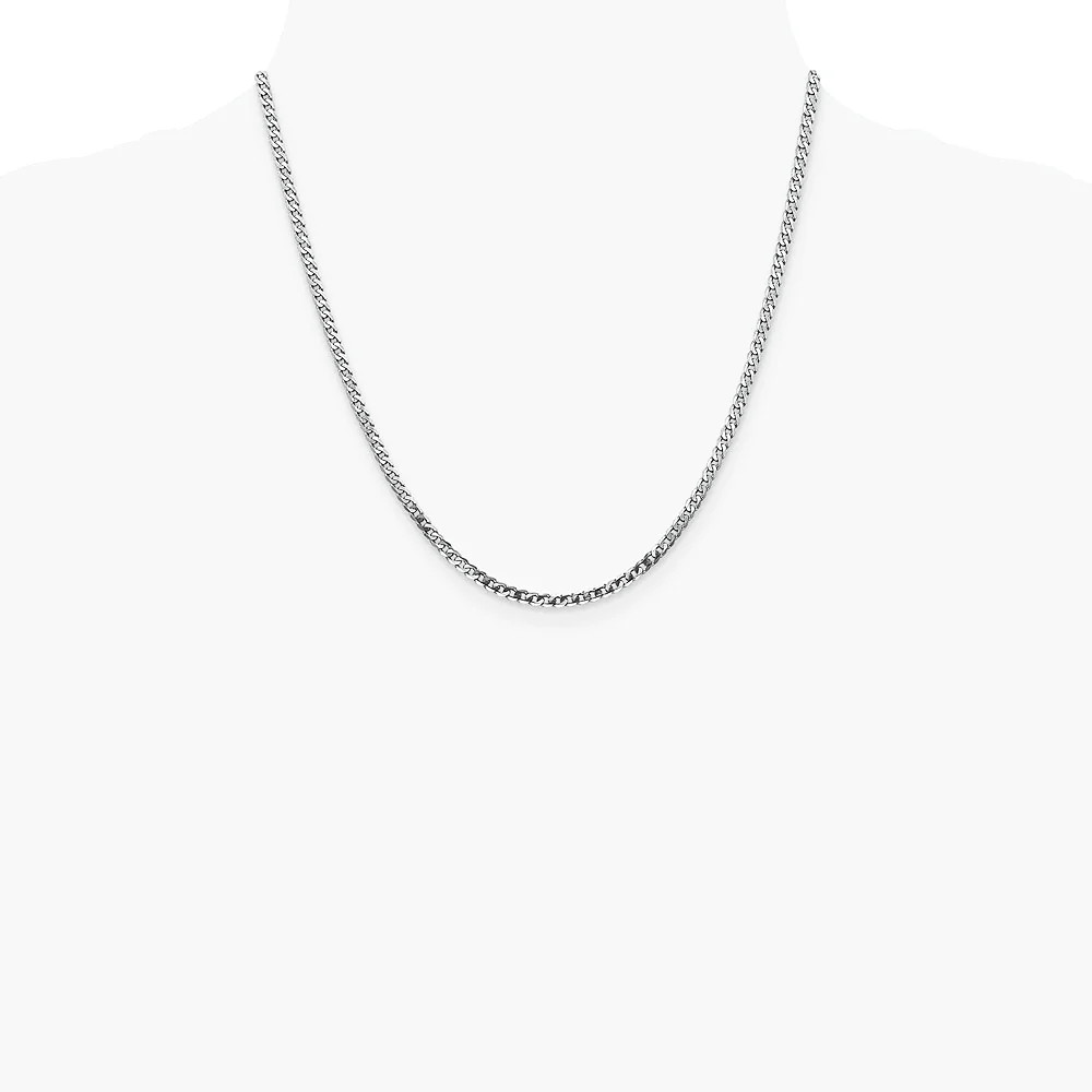 14K White Gold 2.9mm Flat Beveled Curb Chain Necklace 16″-26″