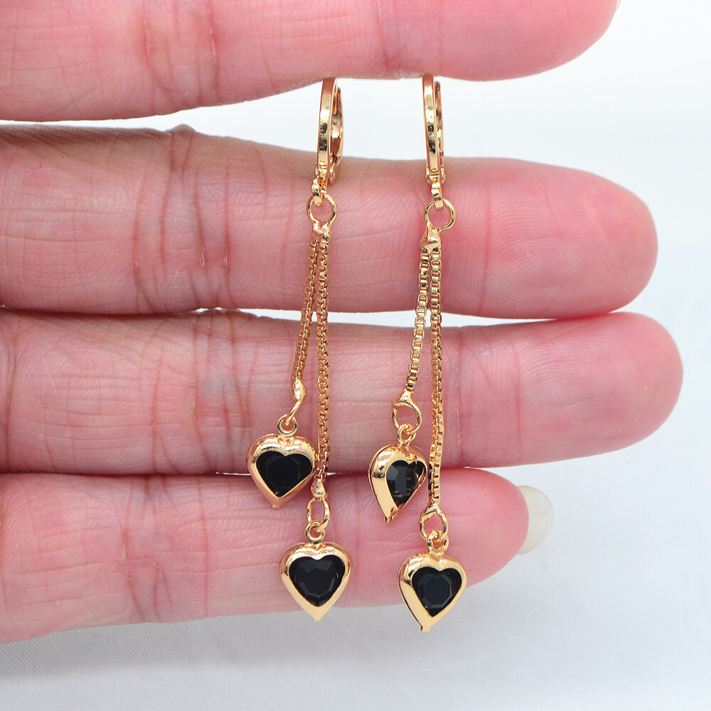 18K Yellow Gold Filled Women Fashion Blue Mystic Topaz Heart Tassel Earrings
