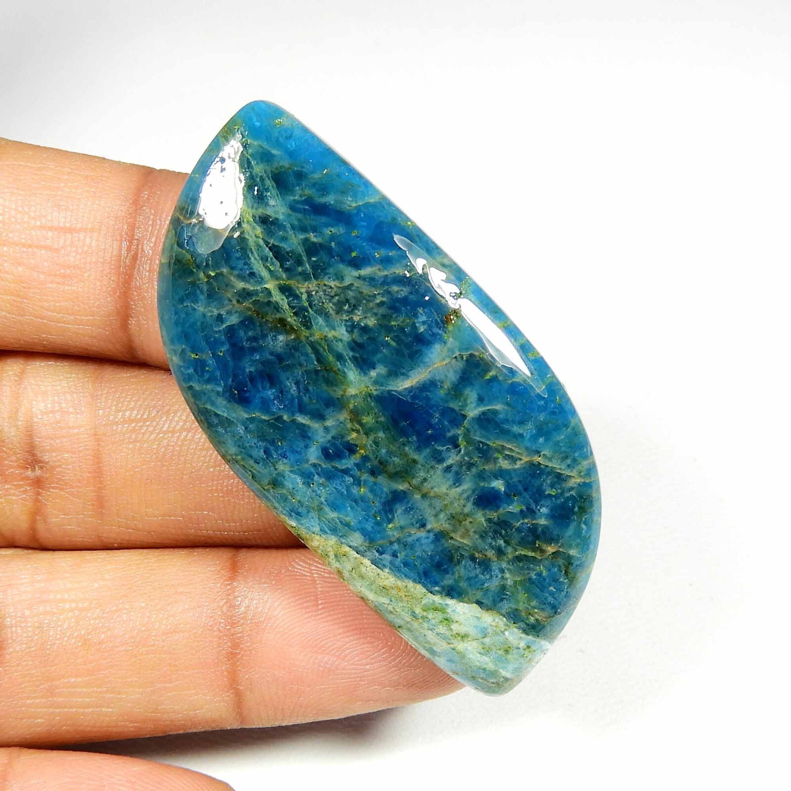 Natural Neon Blue Apatite Cabochon Cushion Shape 53×25 mm Gemstone Loose AP-44