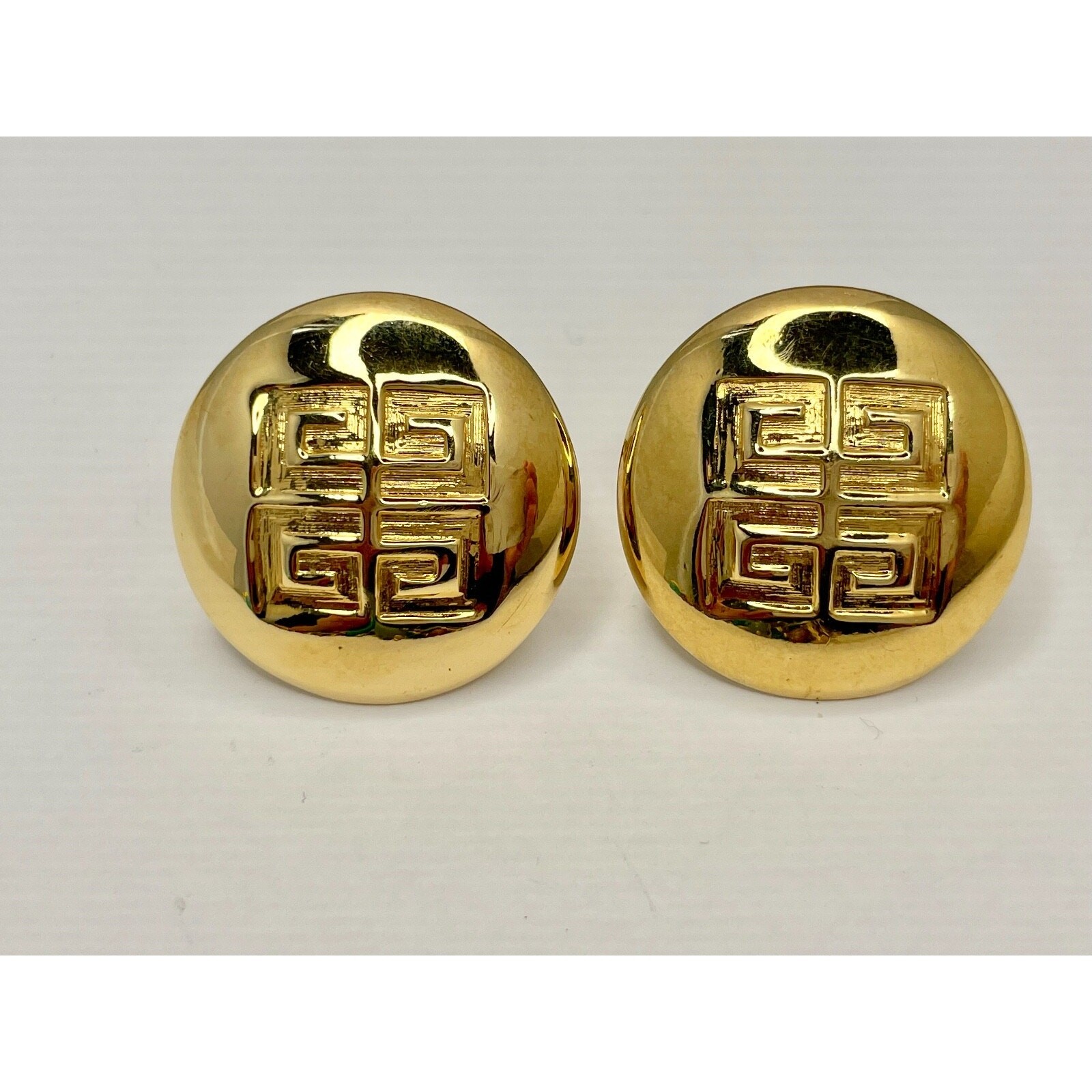 GIVENCHY PARIS NEW YORK SIGNATURE GREEK KEY CLIP-ON STATEMENT EARRINGS SIGNED