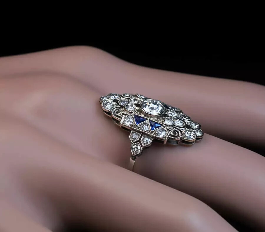 Art Deco style 2.90 CT Round Sapphire 925 sterling silver women Engagement Ring
